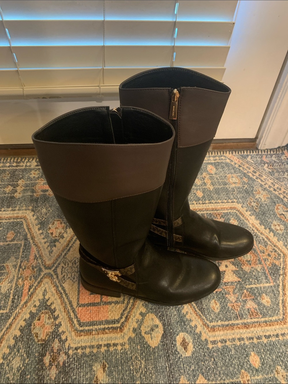 Michael Kors Classic Tall Riding Boots in Black and Brown Leather
